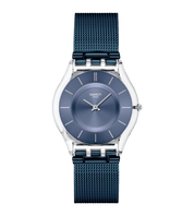 Montre Swatch Skin Cool Skies SS08K120M, cadran bleu, vue de face
