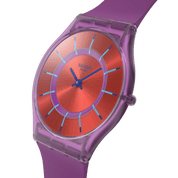 Swatch Skin Sweet Strawberry Dream SS08V108 watch, red dial, side profile
