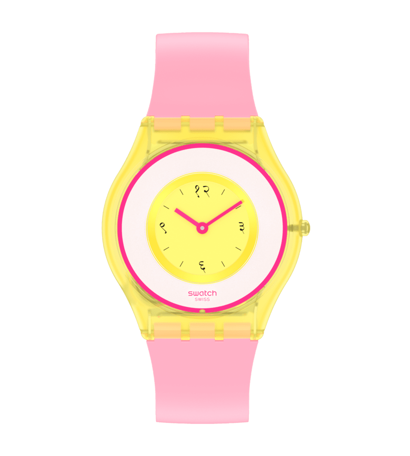 Montre Swatch Skin India Rose 01 SS08Z101, cadran jaune, vue de face