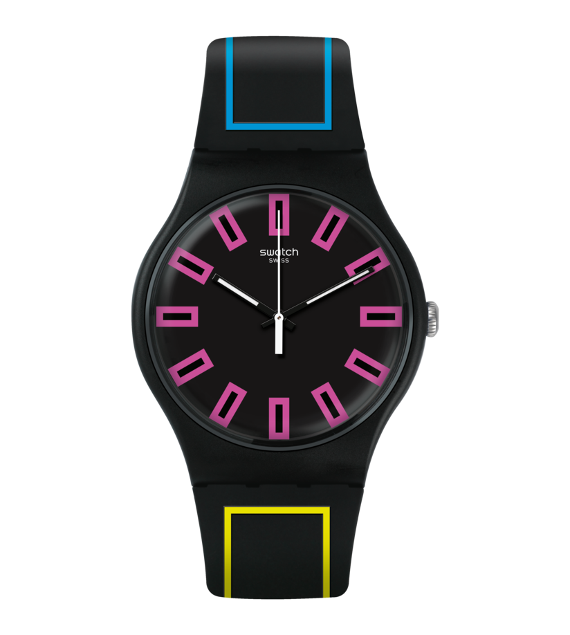Montre Swatch Around the Strap SUOB146, cadran noir, vue de face