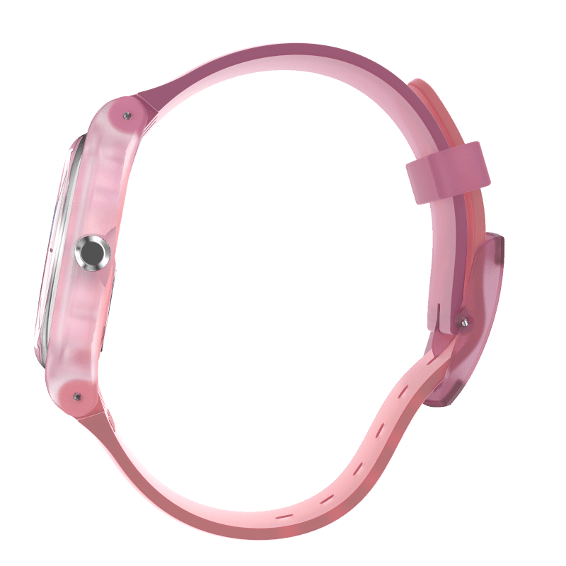 Montre Swatch Supercharged Pinks SUOK151, cadran transparent, vue de profil