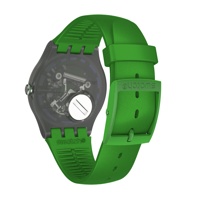 Montre Swatch Shimmer Green SUOM117, vue de dos