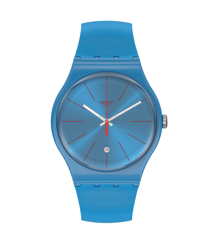 Montre Swatch Lagoonazing SUOS401, cadran bleu, vue de face