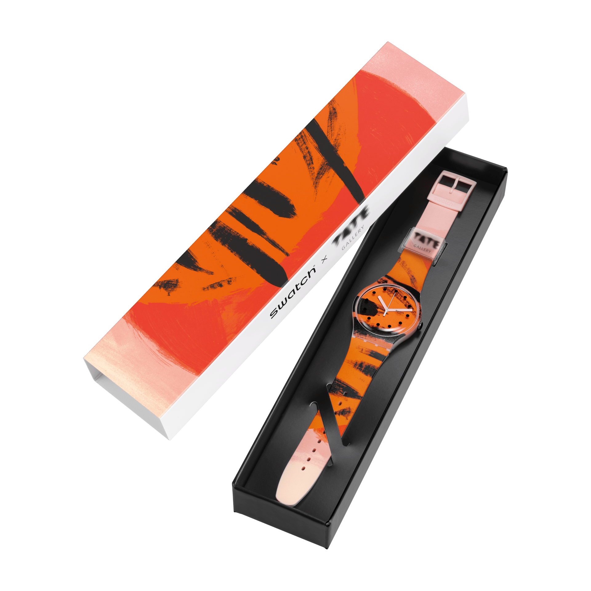 Montre Swatch Barns-Graham's Orange and Red on Pink SUOZ362, dans son coffret