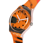 Montre Swatch Barns-Graham's Orange and Red on Pink SUOZ362, cadran orange, vue de profil