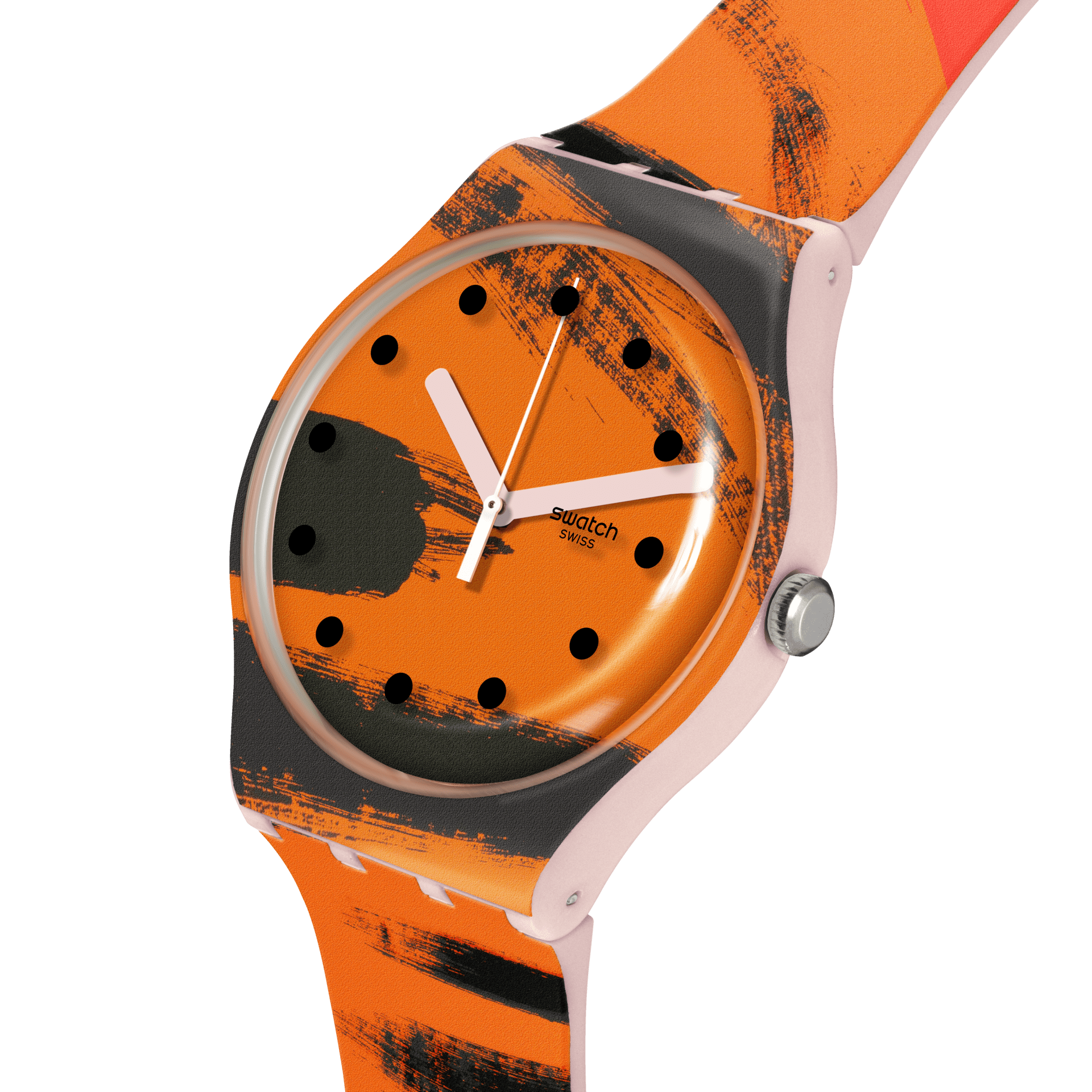 Montre Swatch Barns-Graham's Orange and Red on Pink SUOZ362, cadran orange, vue de profil