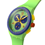 Montre Swatch Flowing Freshly SUSG101, cadran vert, vue de profil
