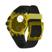 Montre Swatch Yellow Tire SUSJ403, vue de dos