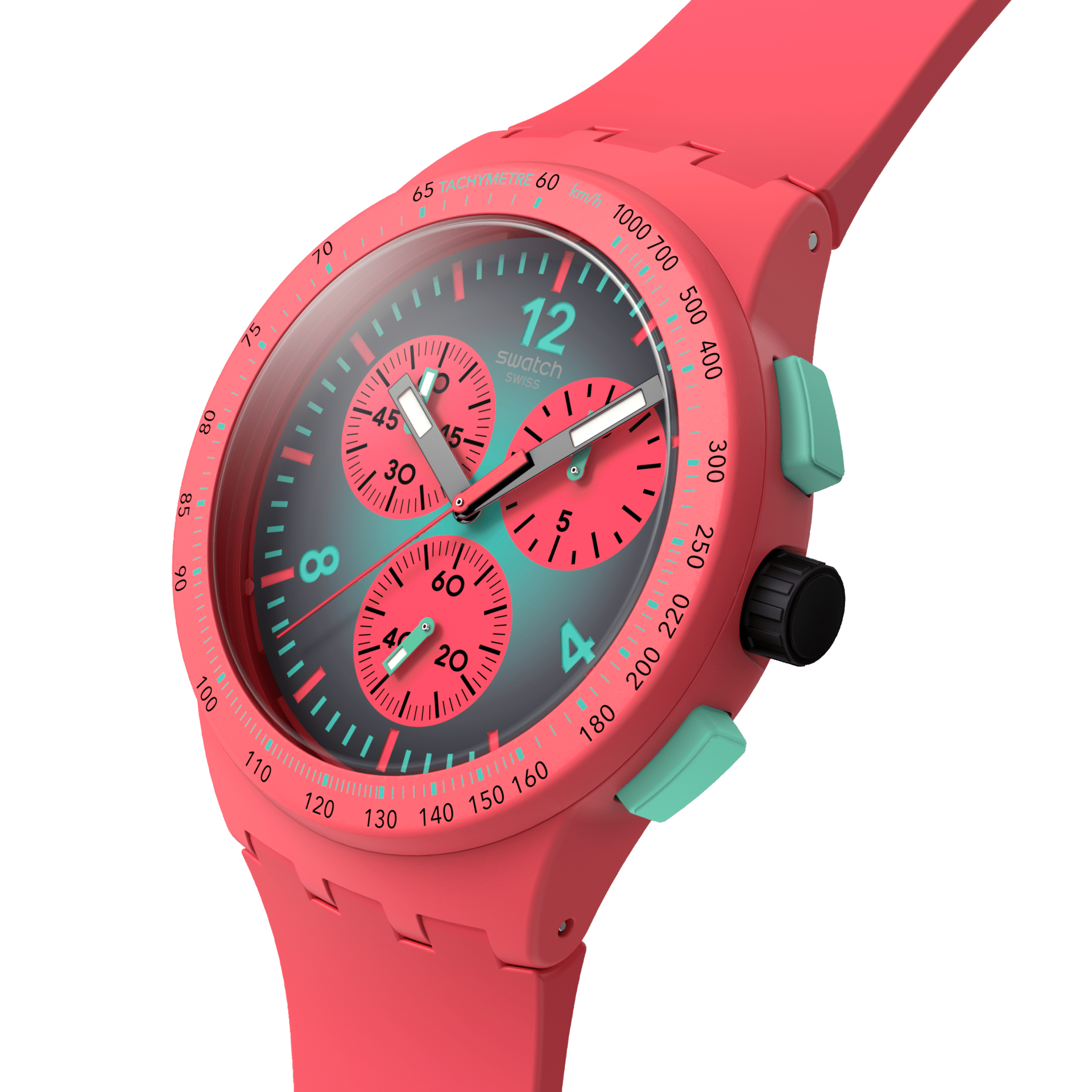 Swatch Paradiso Kinetiko SUSP100 watch, pink dial, side profile