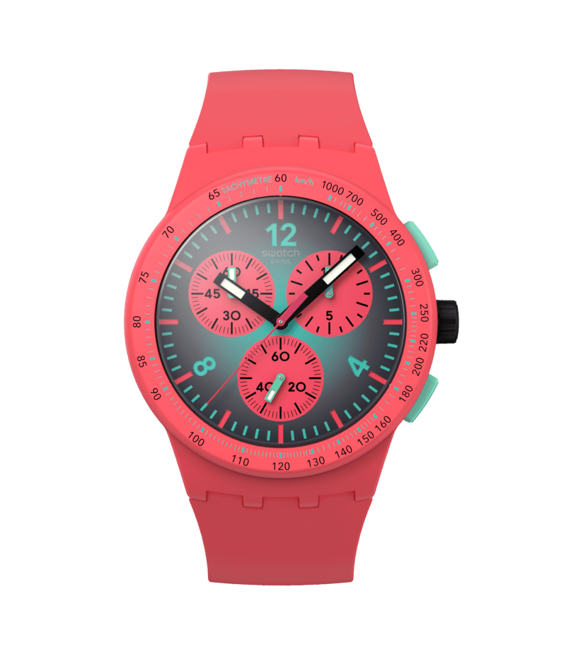 Swatch Paradiso Kinetiko SUSP100 watch, pink dial, front view