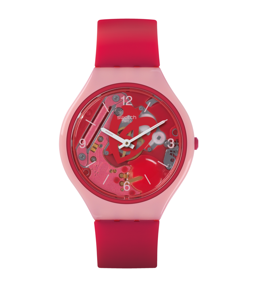 Montre Swatch Skin Skinamour SVOP100, cadran rouge, vue de face