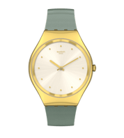 Swatch Skin Green Moire SYXG113 watch, yellow dial, front view