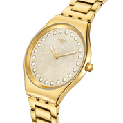 Montre Swatch Skin Bubbly and Bright SYXG126G, cadran beige, vue de profil