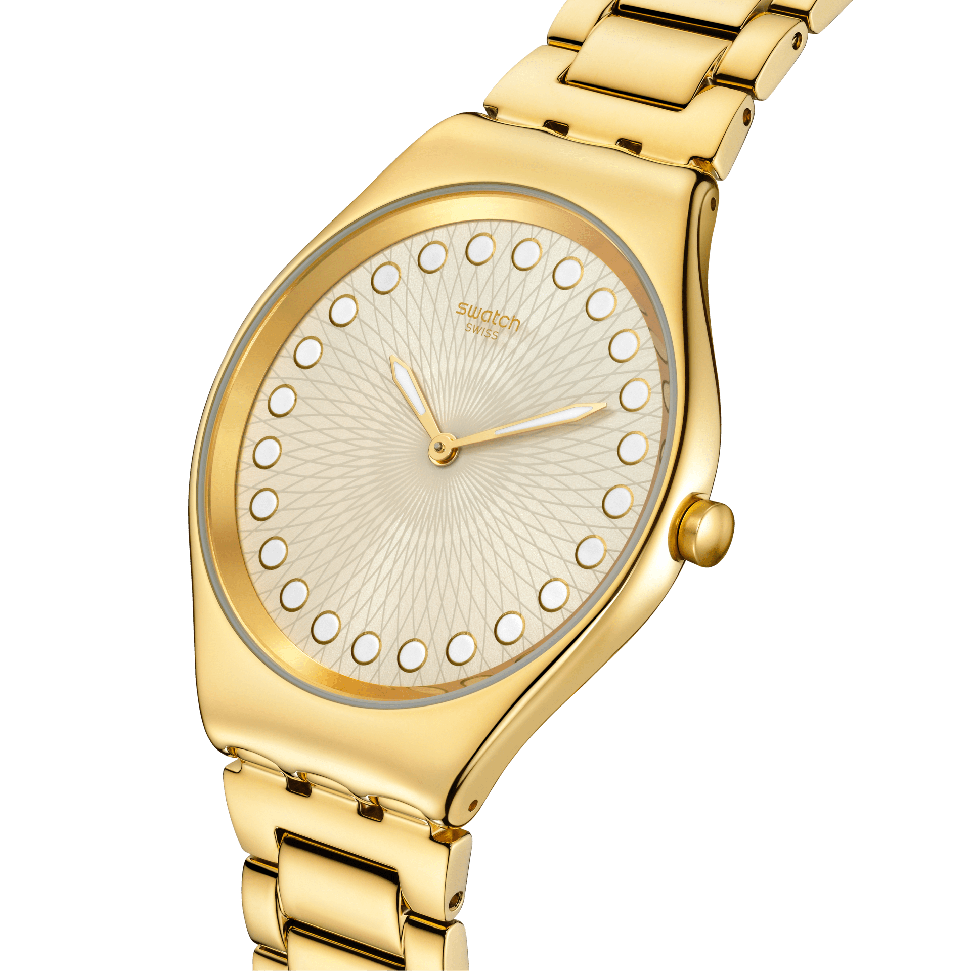 Montre Swatch Skin Bubbly and Bright SYXG126G, cadran beige, vue de profil