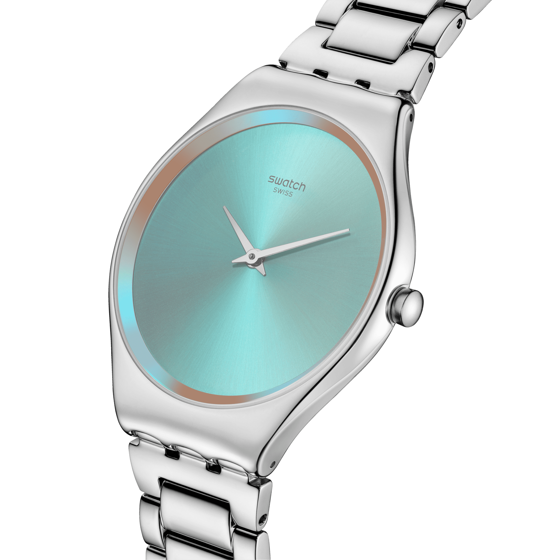 Swatch Skin The Glow of Irony SYXS155G watch, grey dial, side profile