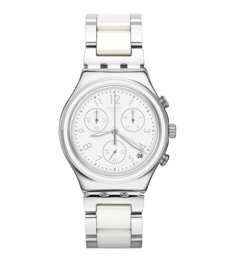 Swatch Irony Snow Dream YCS603G watch, white dial, front view
