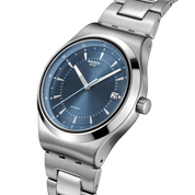Montre Swatch Sistem51 Shimmer at Dusk YIS435G, cadran bleu, vue de profil