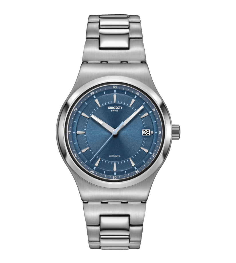 Montre Swatch Sistem51 Shimmer at Dusk YIS435G, cadran bleu, vue de face