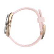 Montre Swatch Irony Golden Rosaline YLG147, cadran rose, vue de profil