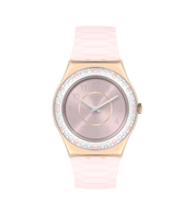 Montre Swatch Irony Golden Rosaline YLG147, cadran rose, vue de face