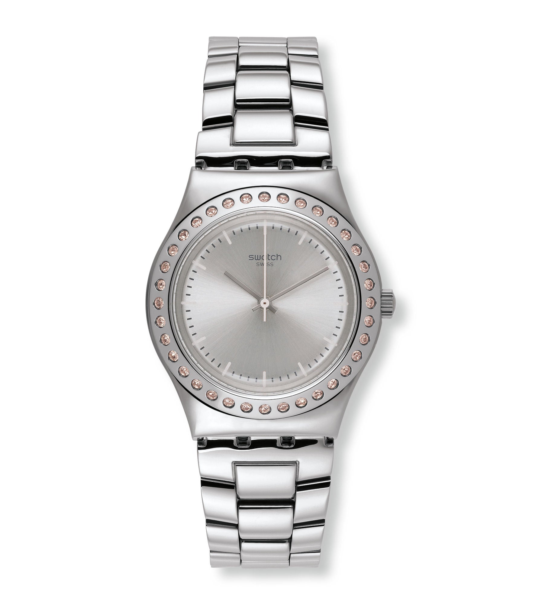 Swatch Irony Pure Powder YLS172G watch, silver-tone dial, front view