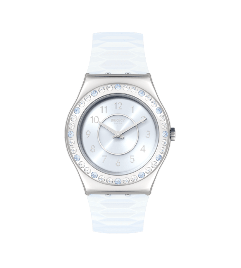 Swatch Irony Precious Aqua YLS226 watch, blue dial, front view