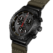 Swatch Irony By the Bonfire YVB416 watch, black dial, side profile