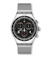 Montre Swatch Irony Blackie YVS401G, cadran noir, vue de face