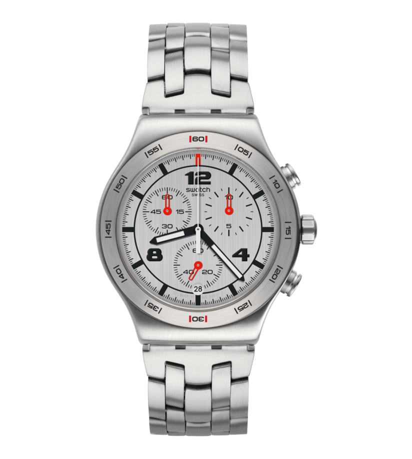 Montre Swatch Irony Silver Again YVS447G, cadran argenté, vue de face