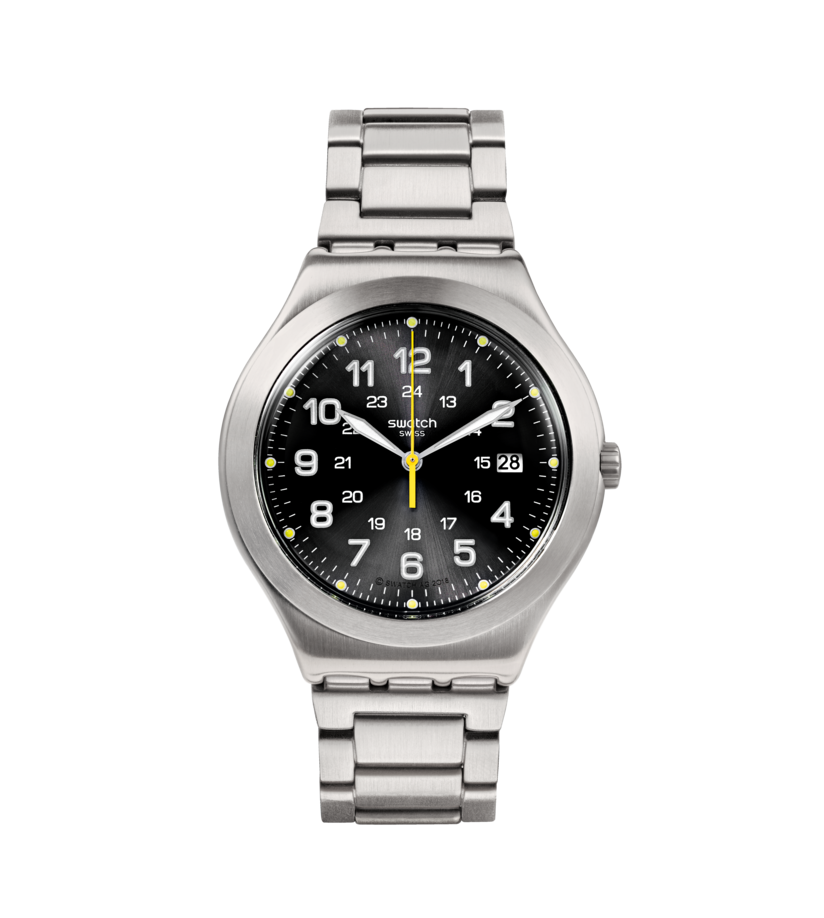 Montre Swatch Irony Happy Joe Lime YWS439GC, cadran noir, vue de face