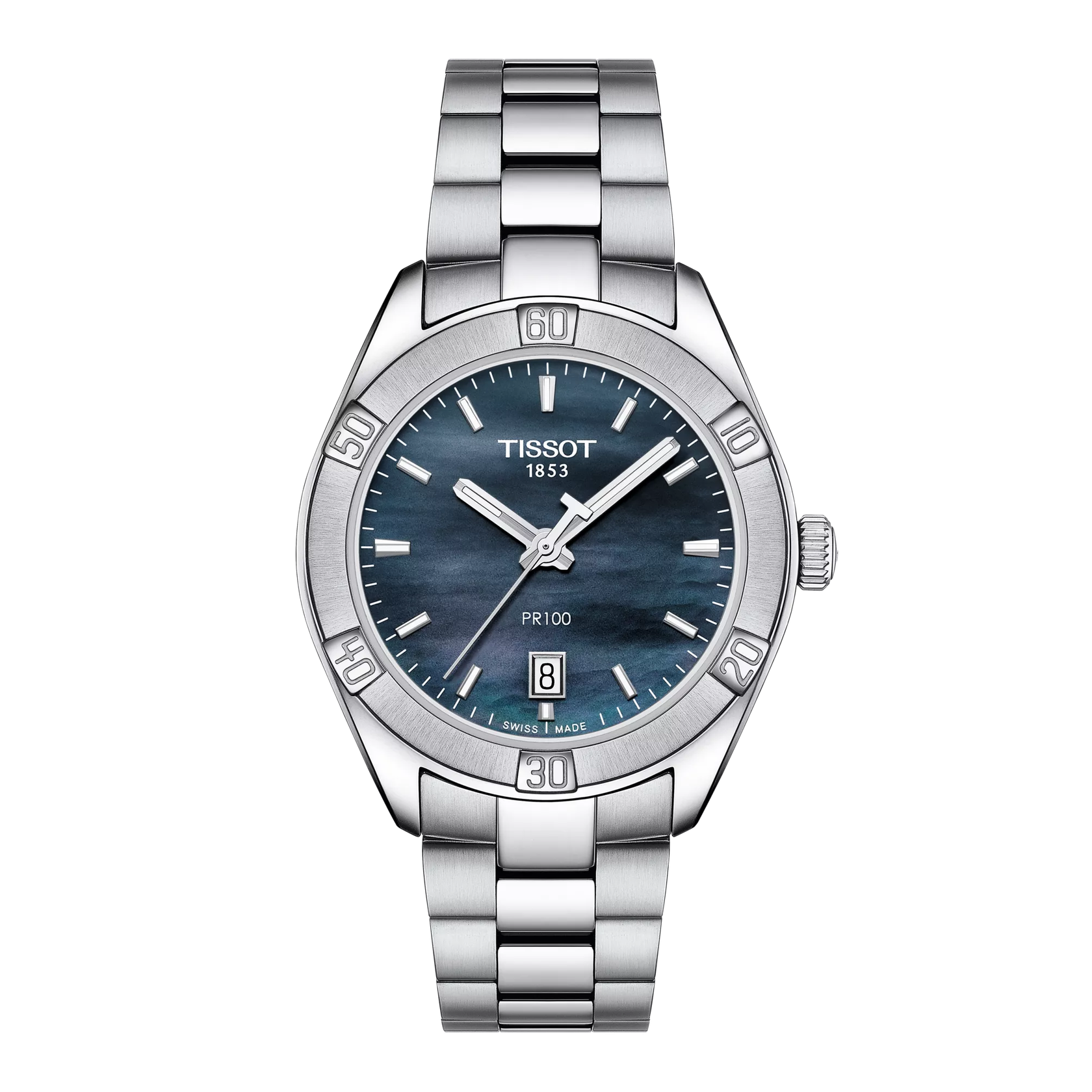 Tissot PR 100 Sport Chic 36mm T101.910.11.121.00 watch, black mother-of-pearl dial, front view