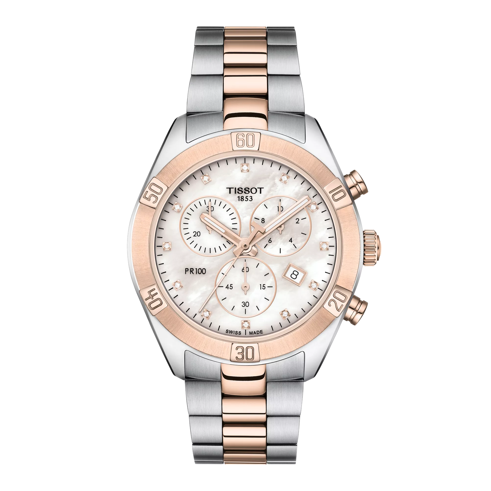 Tissot PR 100 Sport Chic 38mm T101.917.22.116.00 watch, white mother-of-pearl dial, front view