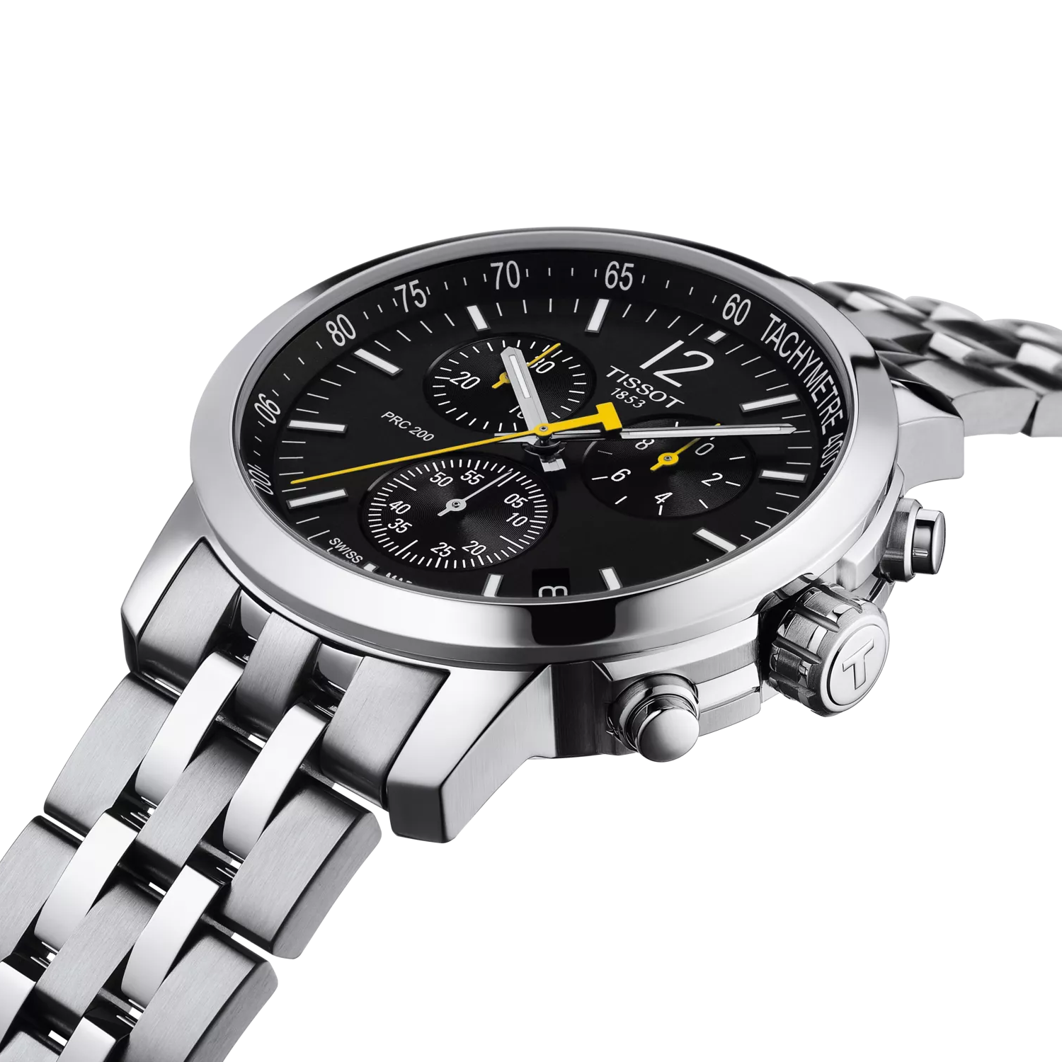 Tissot PRC 200 43mm T114.417.11.057.00 watch, black dial, angled view