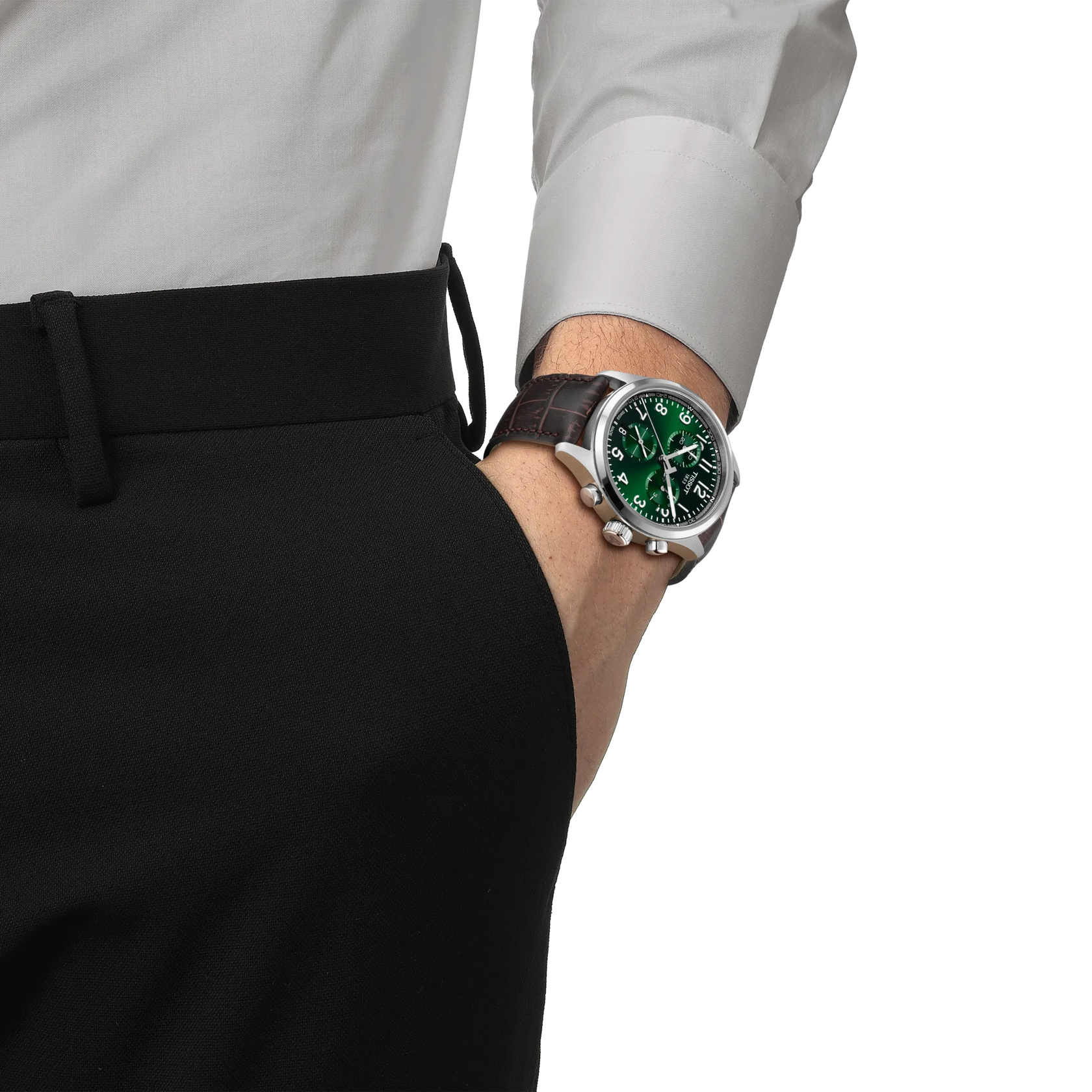 Tissot Chrono L 42mm T116.417.16.092.00 watch, green dial, on the wrist