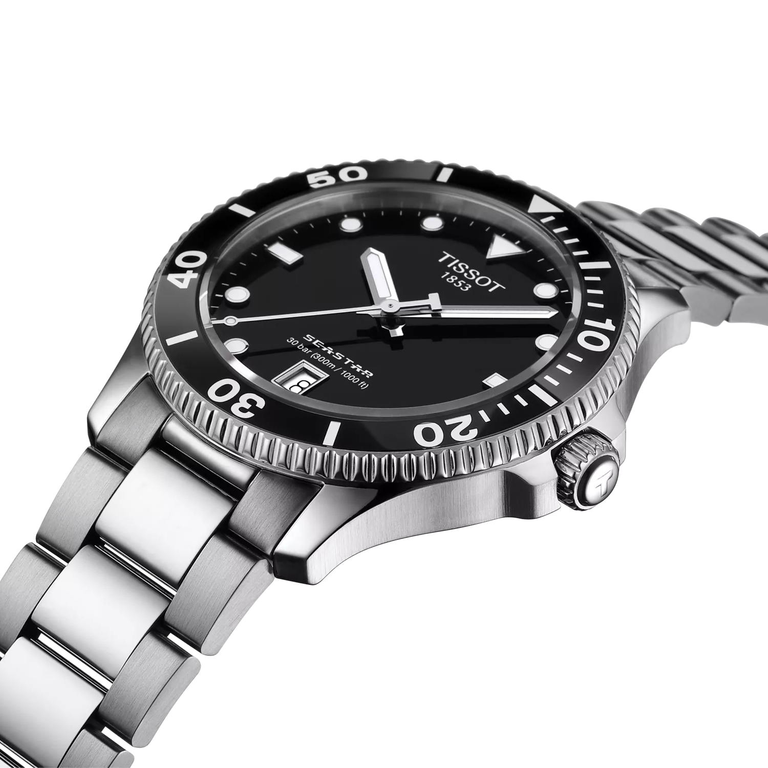 Montre Tissot Seastar 1000 40mm T120.410.11.051.00, cadran noir, vue de biais