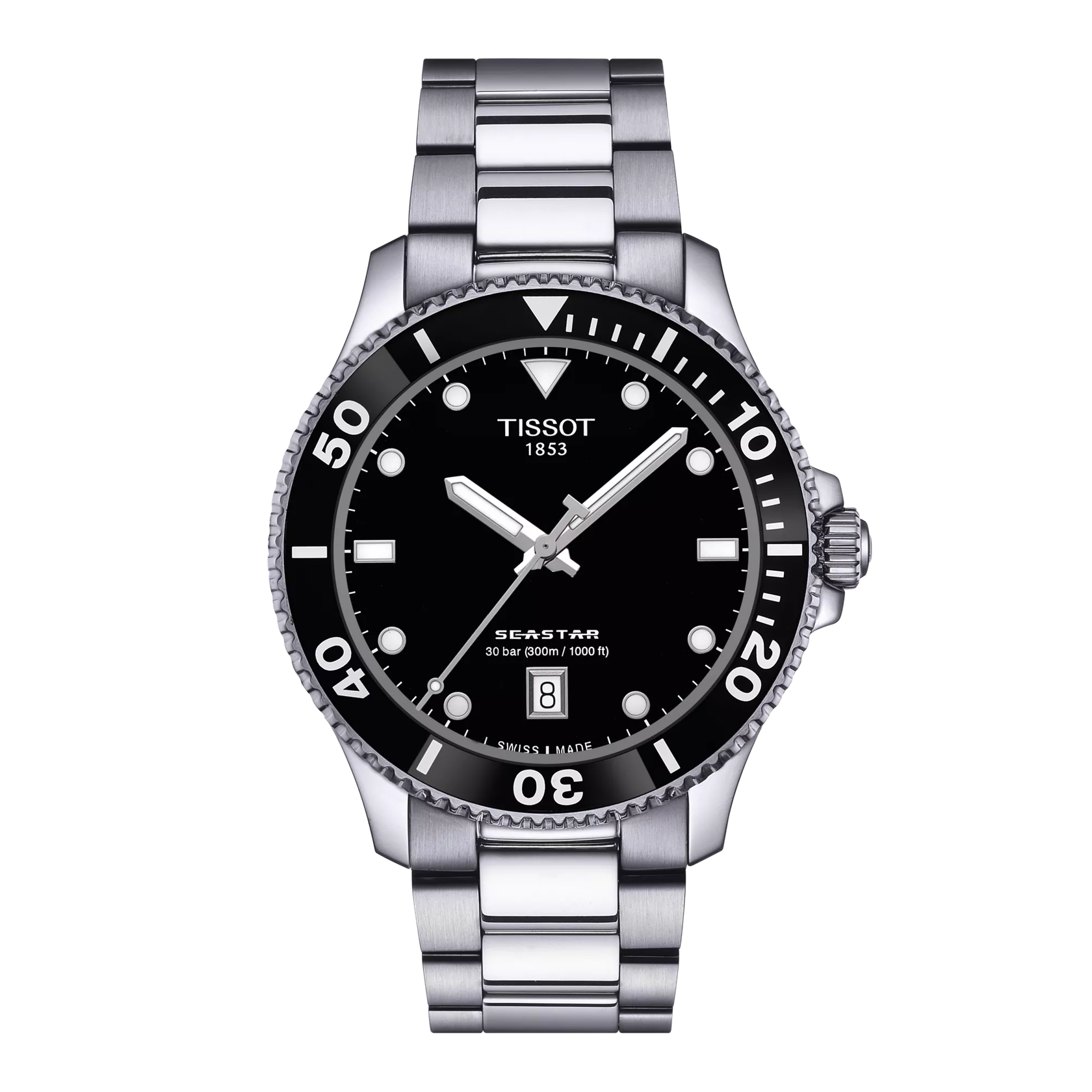 Montre Tissot Seastar 1000 40mm T120.410.11.051.00, cadran noir, vue de face