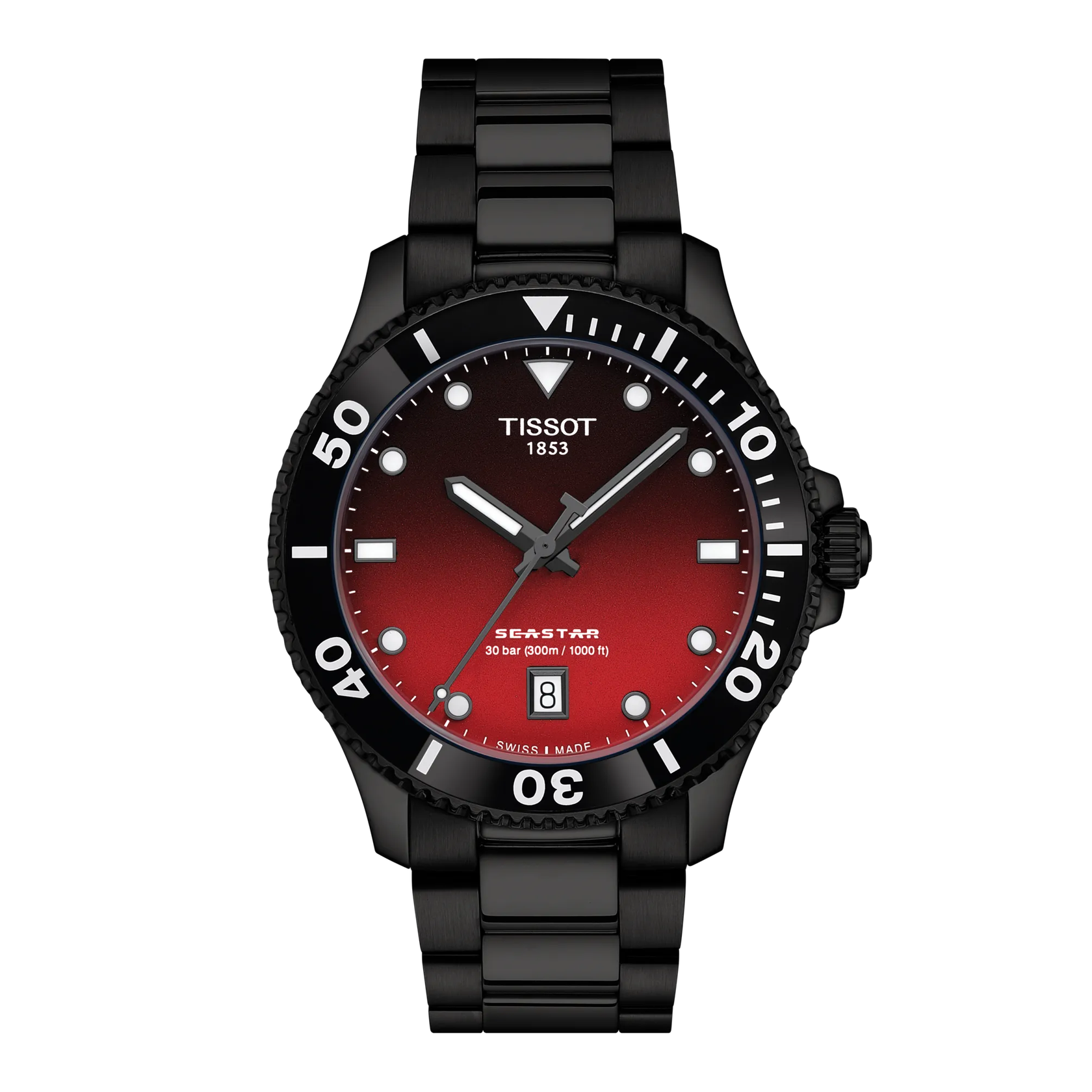 Montre Tissot Seastar 1000 40mm T120.410.33.421.00, cadran rouge, vue de face