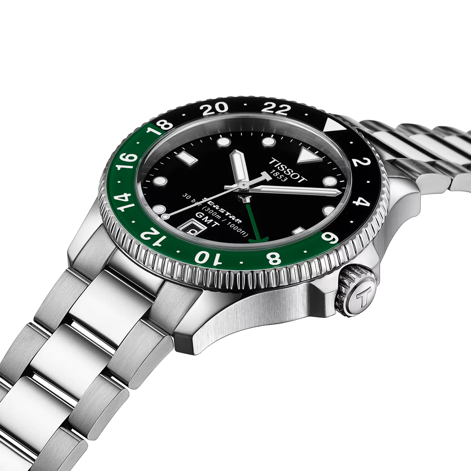 Tissot Seastar 1000 GMT 40mm T120.852.11.051.00 watch, black dial, angled view
