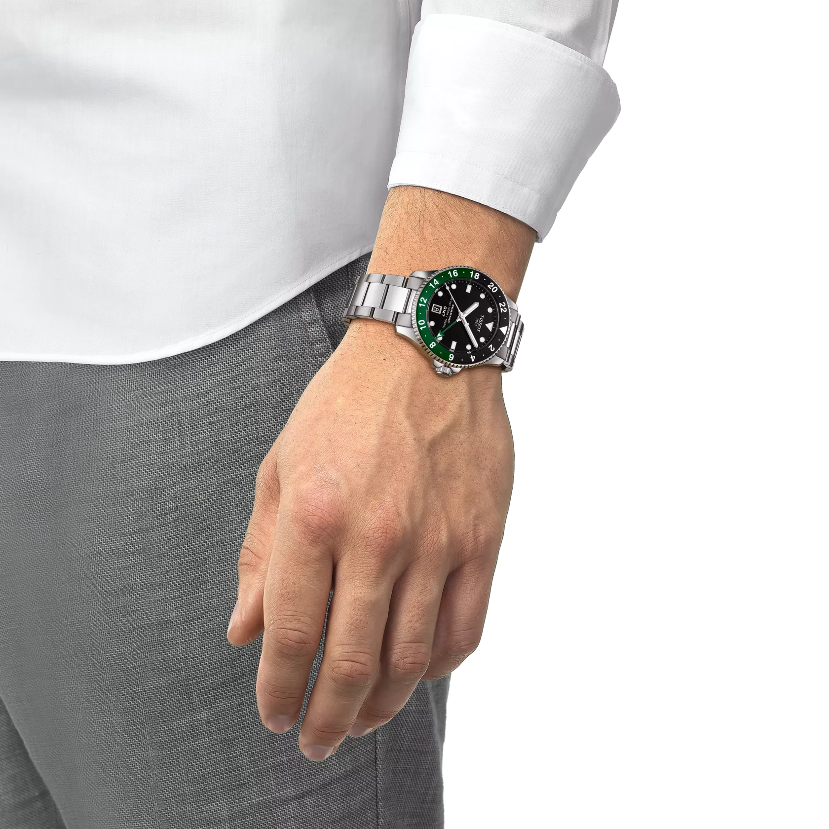 Tissot Seastar 1000 GMT 40mm T120.852.11.051.00 watch, black dial, on the wrist