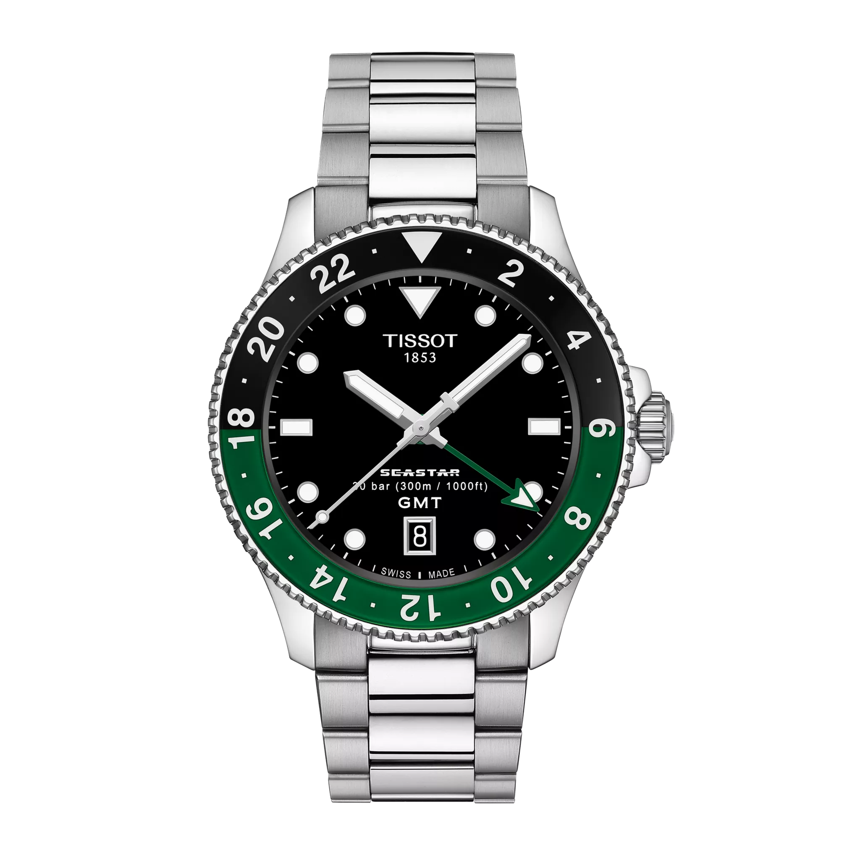 Tissot Seastar 1000 GMT 40mm T120.852.11.051.00 watch, black dial, front view