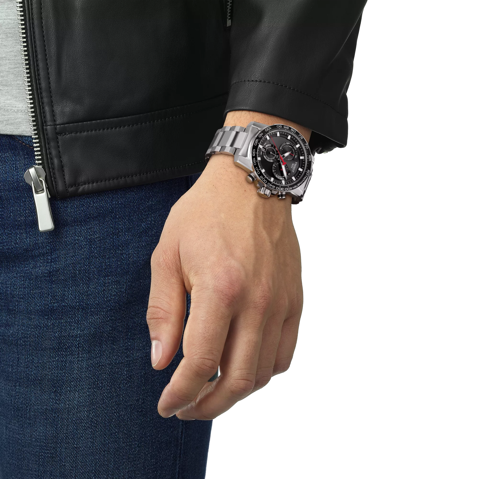 Montre Tissot Supersport Chrono 45.5mm T125.617.11.051.00, cadran noir, portée