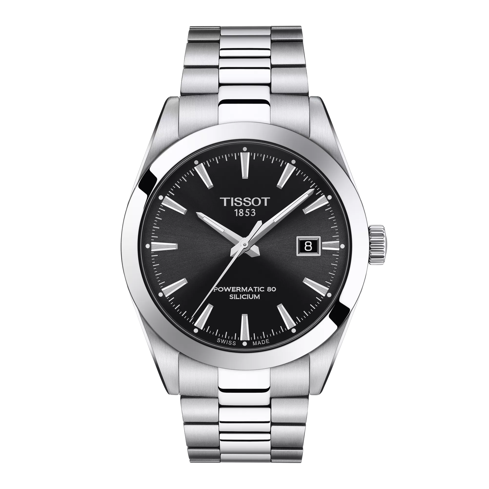 Montre Tissot Gentleman 40mm T127.407.11.051.00, cadran noir, vue de face