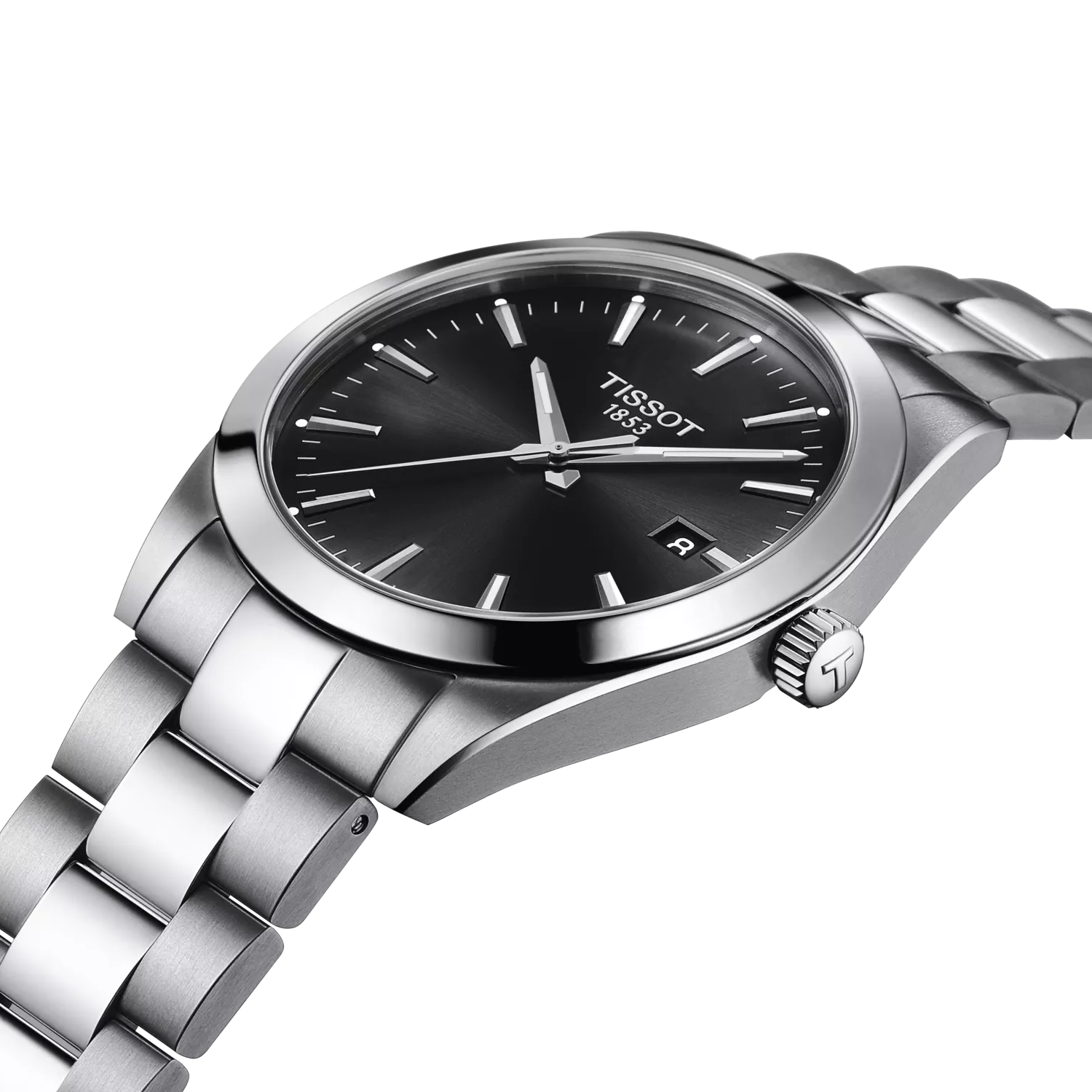 Montre Tissot Gentleman 40mm T127.410.11.051.00, cadran noir, vue de biais