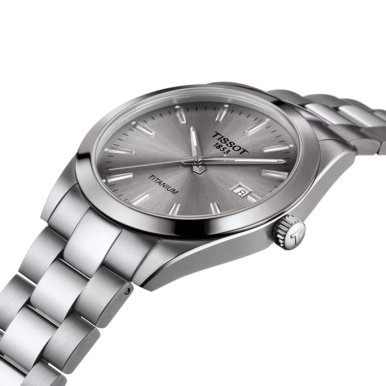 Montre Tissot Gentleman 40mm T127.410.44.081.00, cadran gris, vue de biais