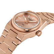Tissot PRX 25mm T137.010.33.506.00 watch, rose-gold-tone dial, angled view