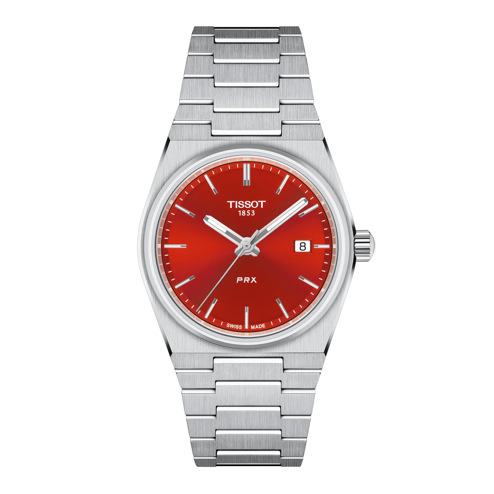Montre Tissot PRX 35mm T137.210.11.421.00, cadran rouge, vue de face