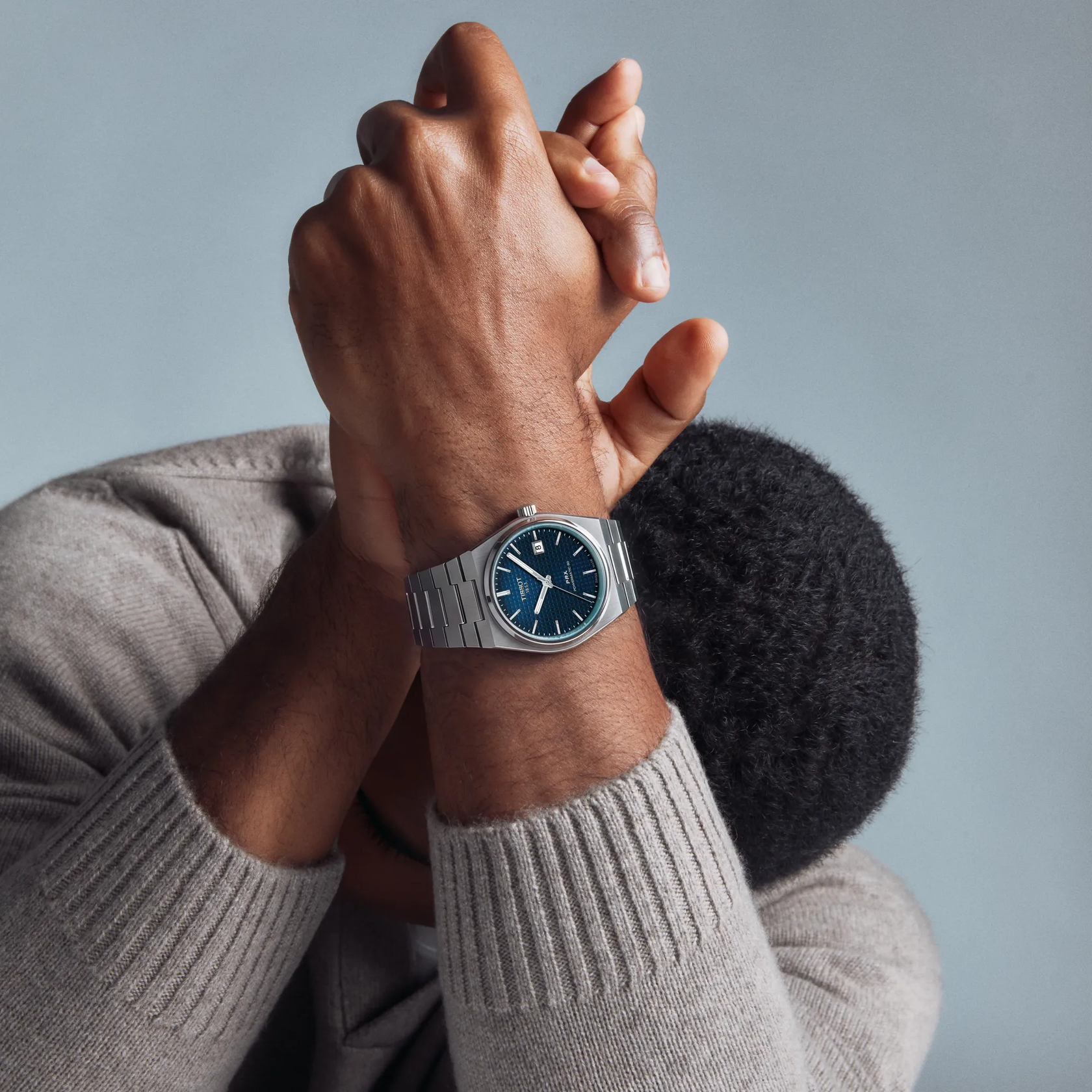 Tissot PRX 40mm T137.407.11.041.00 watch, blue dial, on the wrist