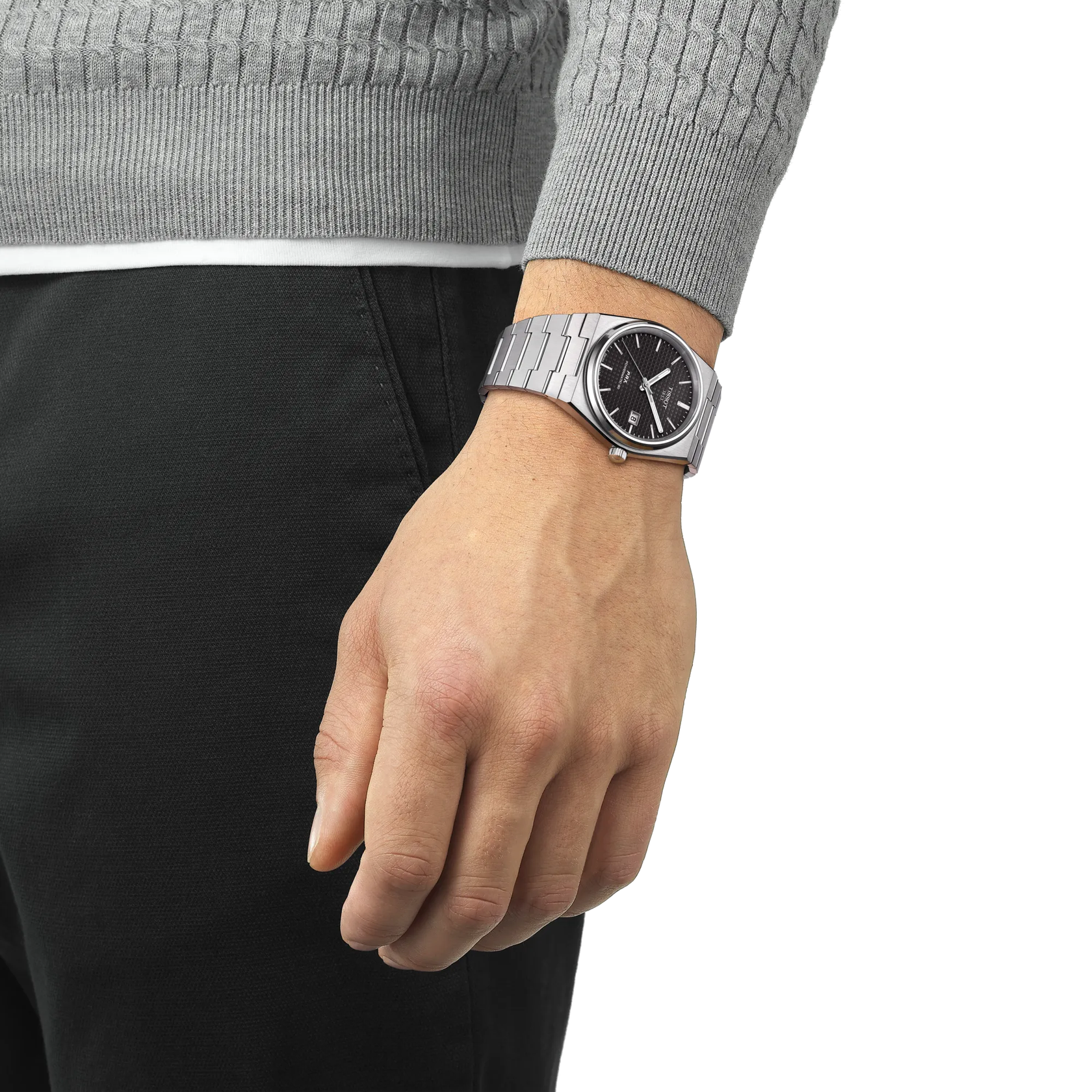 Tissot PRX 40mm T137.407.11.051.00 watch, black dial, on the wrist