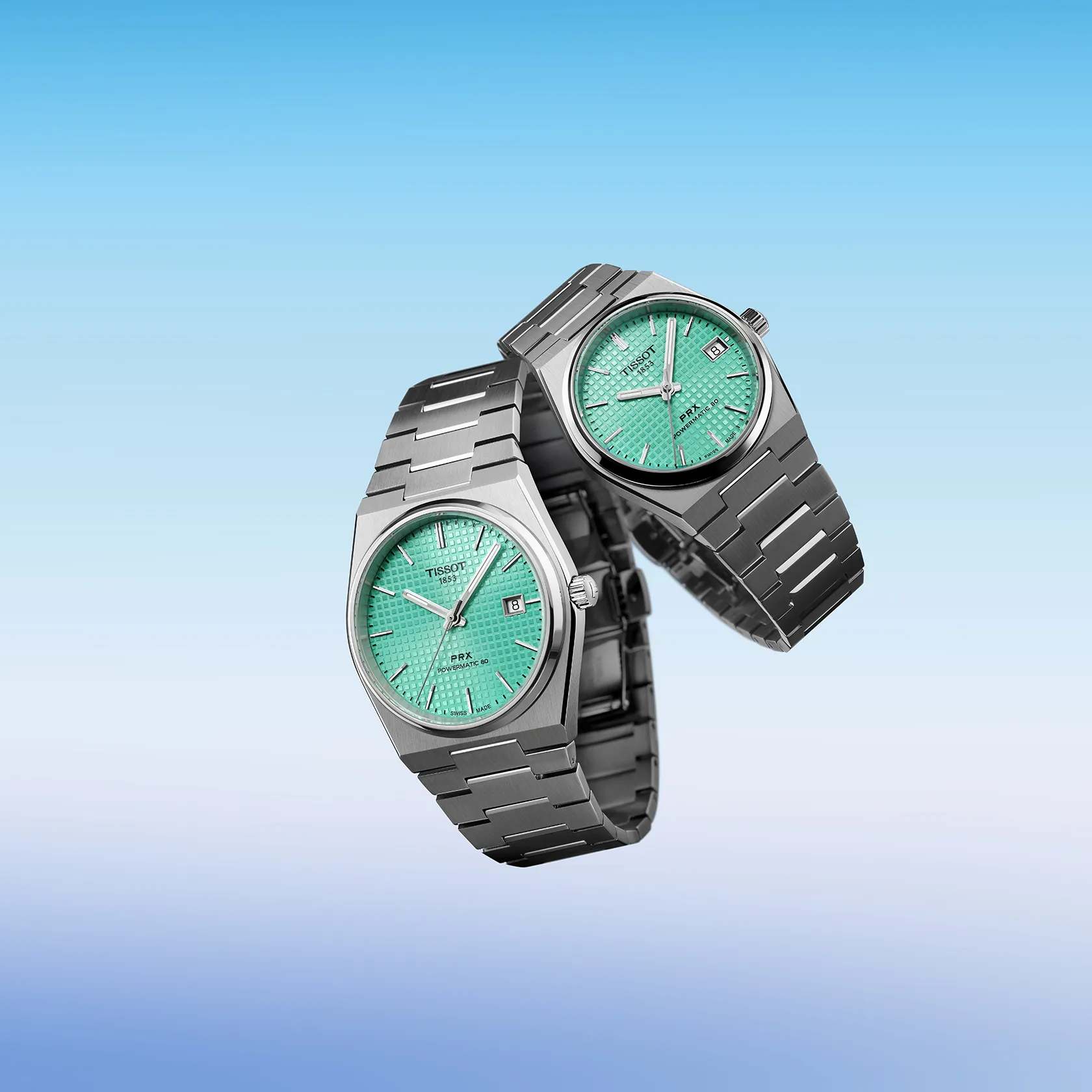 Montre Tissot PRX 40mm T137.407.11.091.01, cadran vert, mise en scène