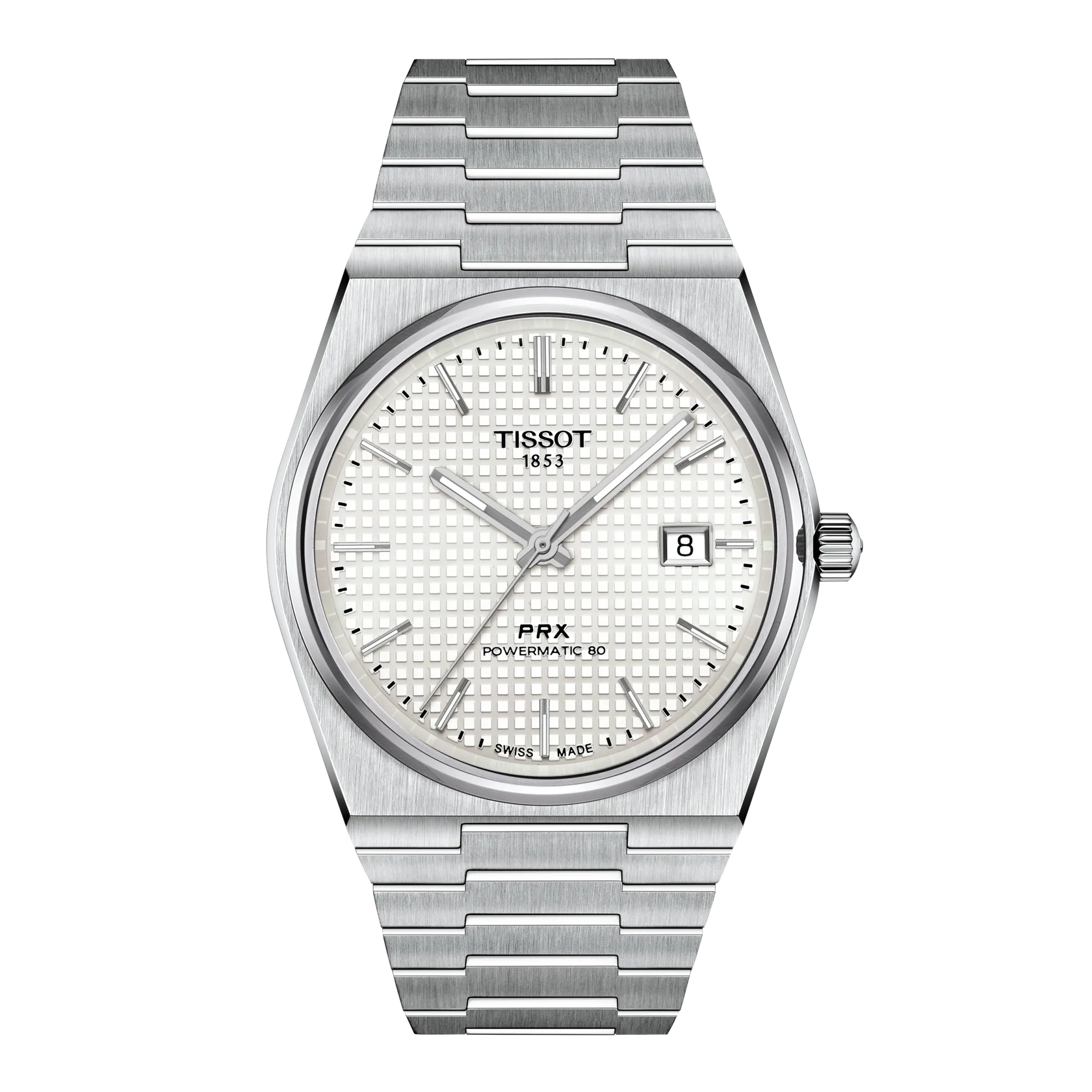 Montre Tissot PRX 40mm T137.407.11.111.00, cadran en nacre blance, vue de face